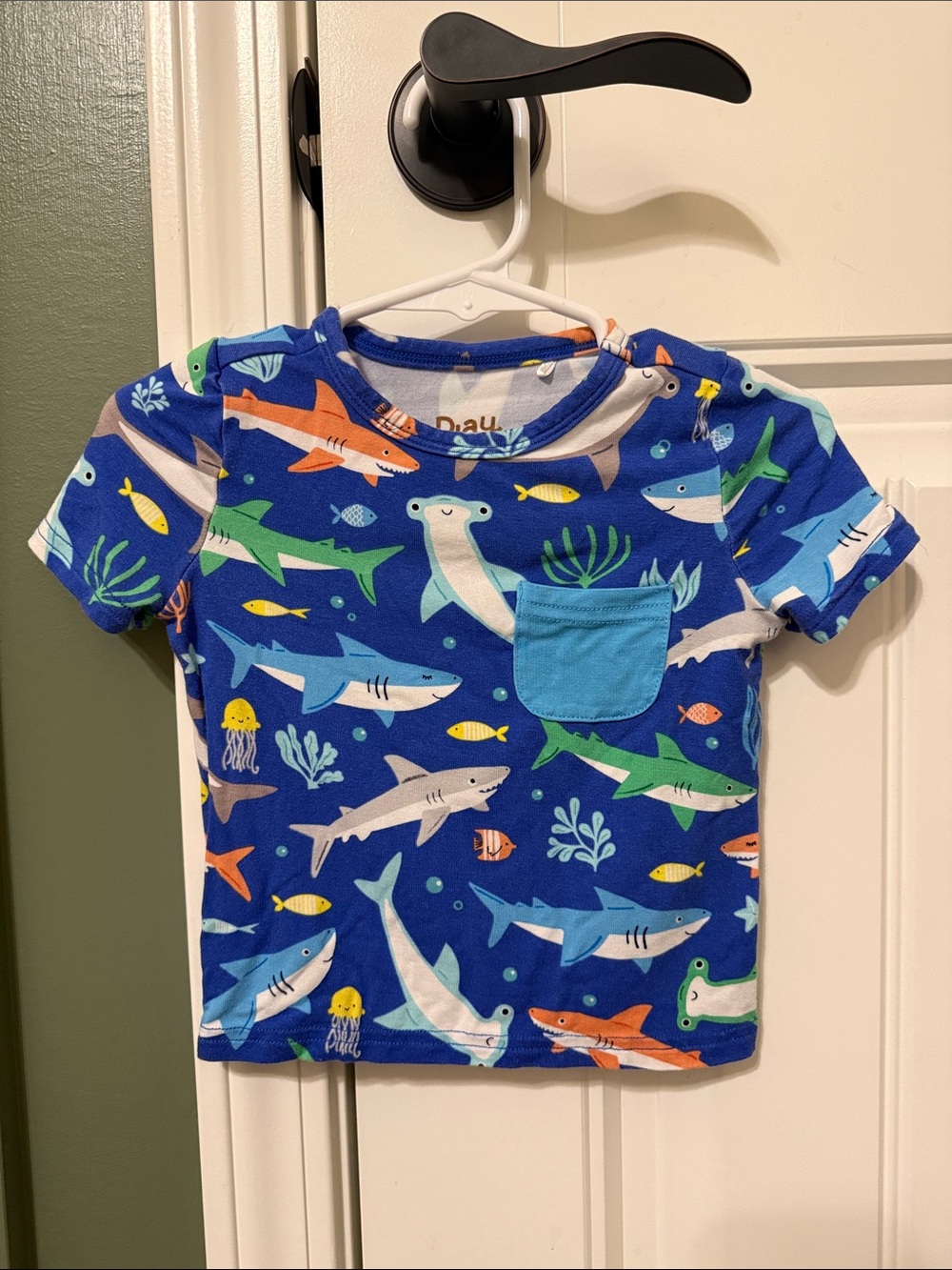 Toddler Shark Print Pocket Tee - Blue